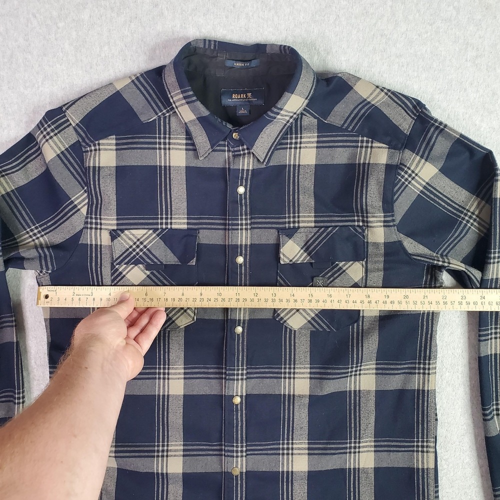 Roark Shirt Mens Large Blue Plaid Flannel Snap Front Long Sleeve Classic RW452 - Picture 8 of 14